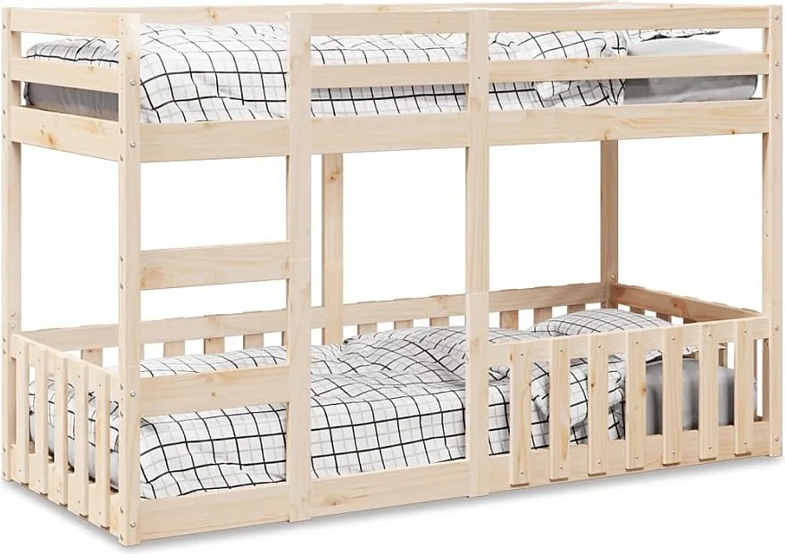 Łóżko piętrowe dla dzieci 90x190 cm z litego naturalnego drewna sosnowego z drabinką i barierką, bez materaca
