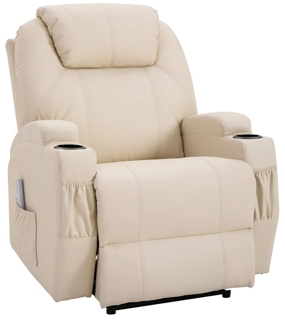 HOMCOM Fotel masujący z funkcją leżenia i relaksu skóra ekologiczna beżowy wygodny | Aosom PL