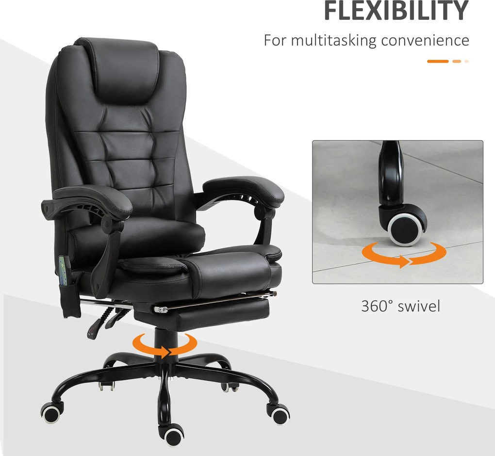 Vinsetto Fotel z masażerem i Podnóżkiem Regulowany z Poduszką na Plecy Komfort i Relaks Czarny | Aosom PL