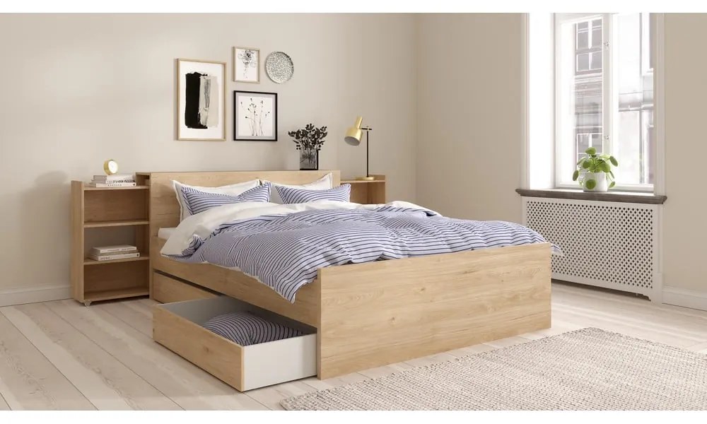 Łóżko dwuosobowe w dekorze dębu bez stelaża 140x200 cm w naturalnym kolorze Naia – Tvilum