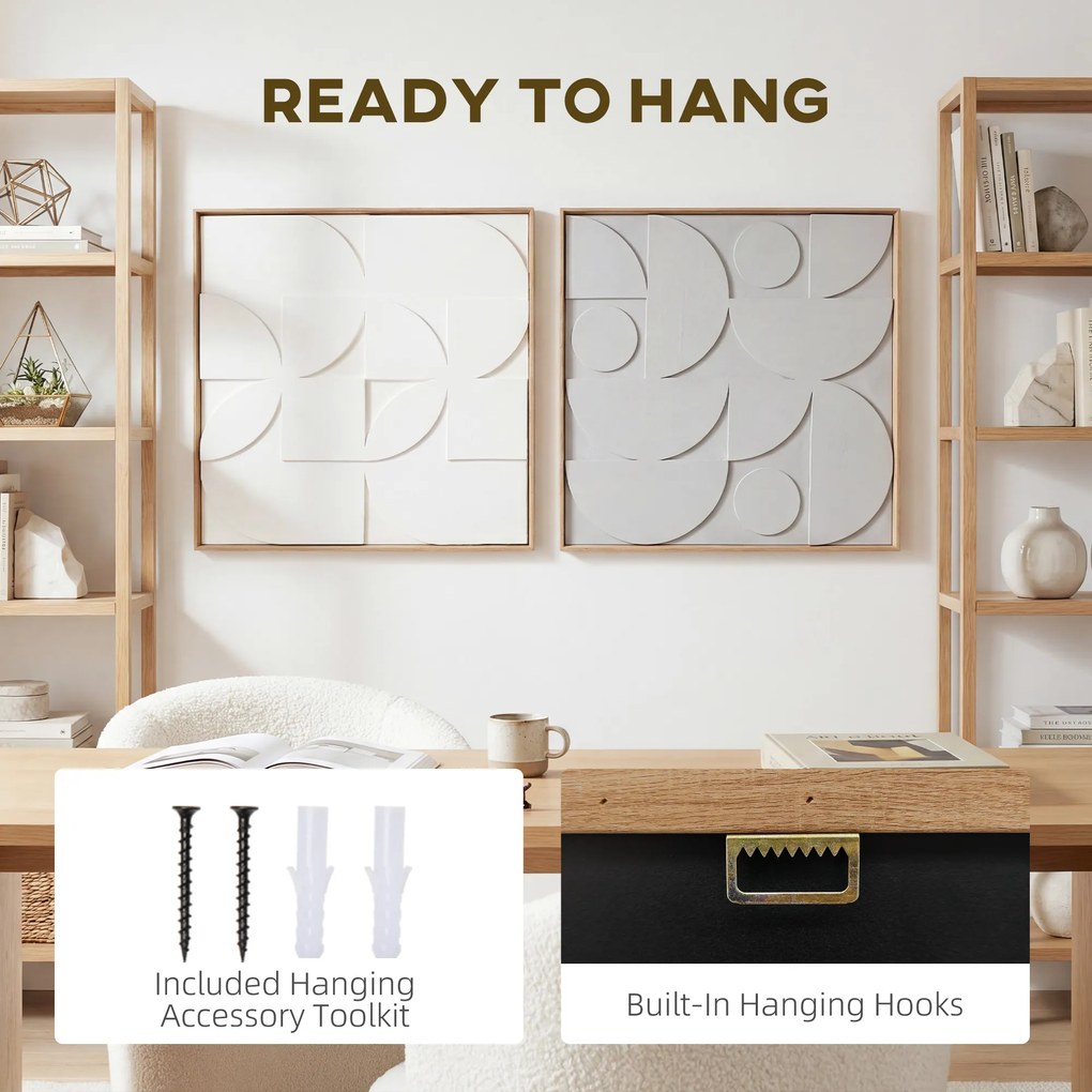 HOMCOM Dekoracja ścienna 3D 2-częściowy zestaw geometryczna dekoracja ścienna nowoczesna do salonu, przedpokoju, 80 x 3,5 x 80 cm, biały | Aosom PL