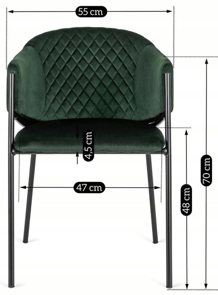 Krzesło Tapicerowane do Salonu INNES 2 Zielone Welurowe Nowoczesne Loft