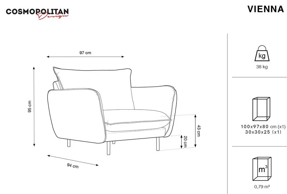 Niebieski aksamitny fotel Vienna – Cosmopolitan Design