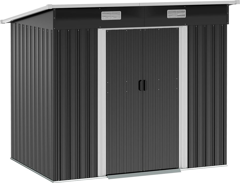 Outsunny Metalowy Domek Ogrodowy 2,3 m² 207 x 130 x 182 cm z Oknem, Ramą Podłogową i Schowkiem, Czarny