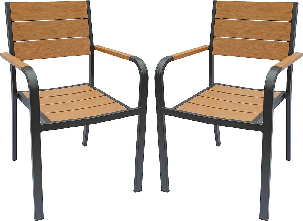 Zestaw 2 aluminiowych, sztaplowanych foteli ogrodowych - Jasny naturalny i antracytowy - NYROS od MYLIA
