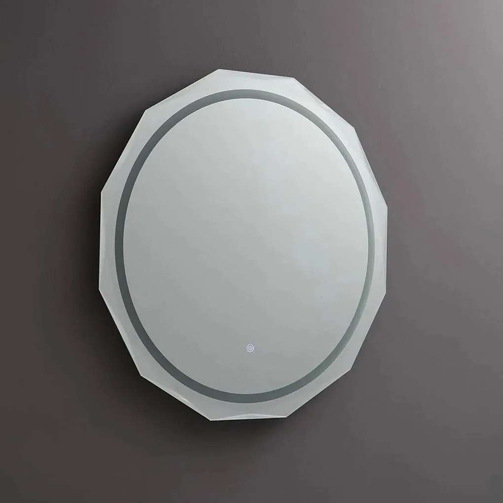Lustro okrągłe LED "Horizonte" z fasetowaną krawędzią i podświetlane cm 75x75h