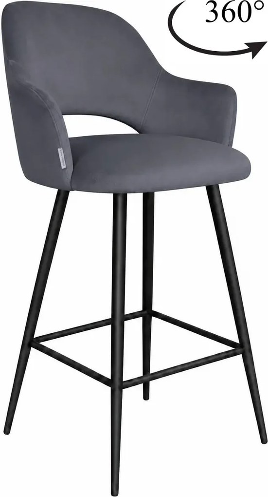 Hoker Milano krzesło barowe tkanina Welur podstawa metalowa : Kolor nogi - Czarna stożek, Kolor tkaniny - VELVET - BL14, Typ siedziska - Siedzisko obrotowe 360°