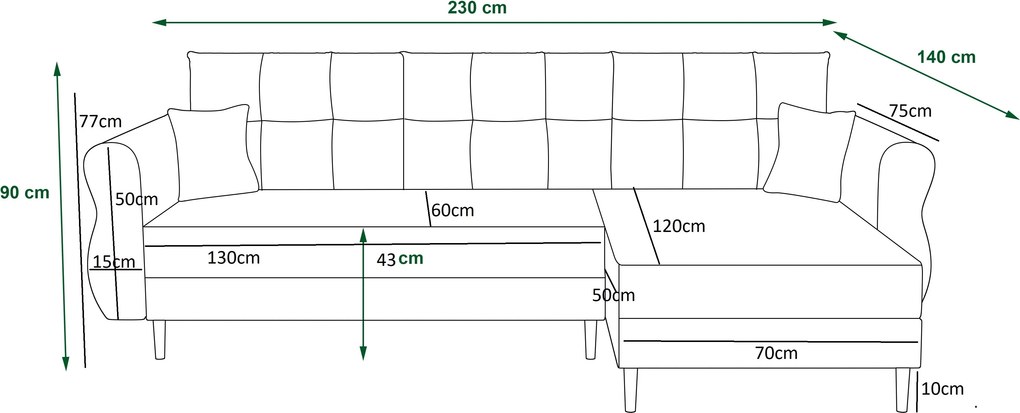 PROMOCJA Rozkładana narożna sofa dwustronna do L SILVIANO 230x140 cm, szara II. jakość