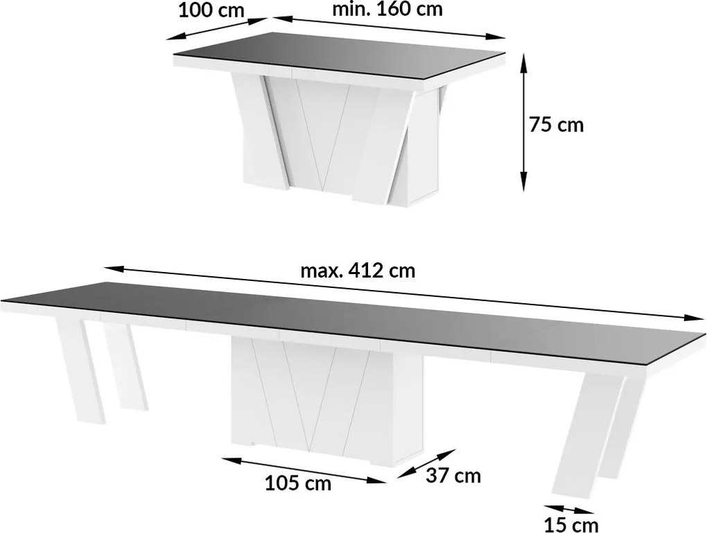 Stół z matowym blatem Grande 160 rozkładany do 412 cm