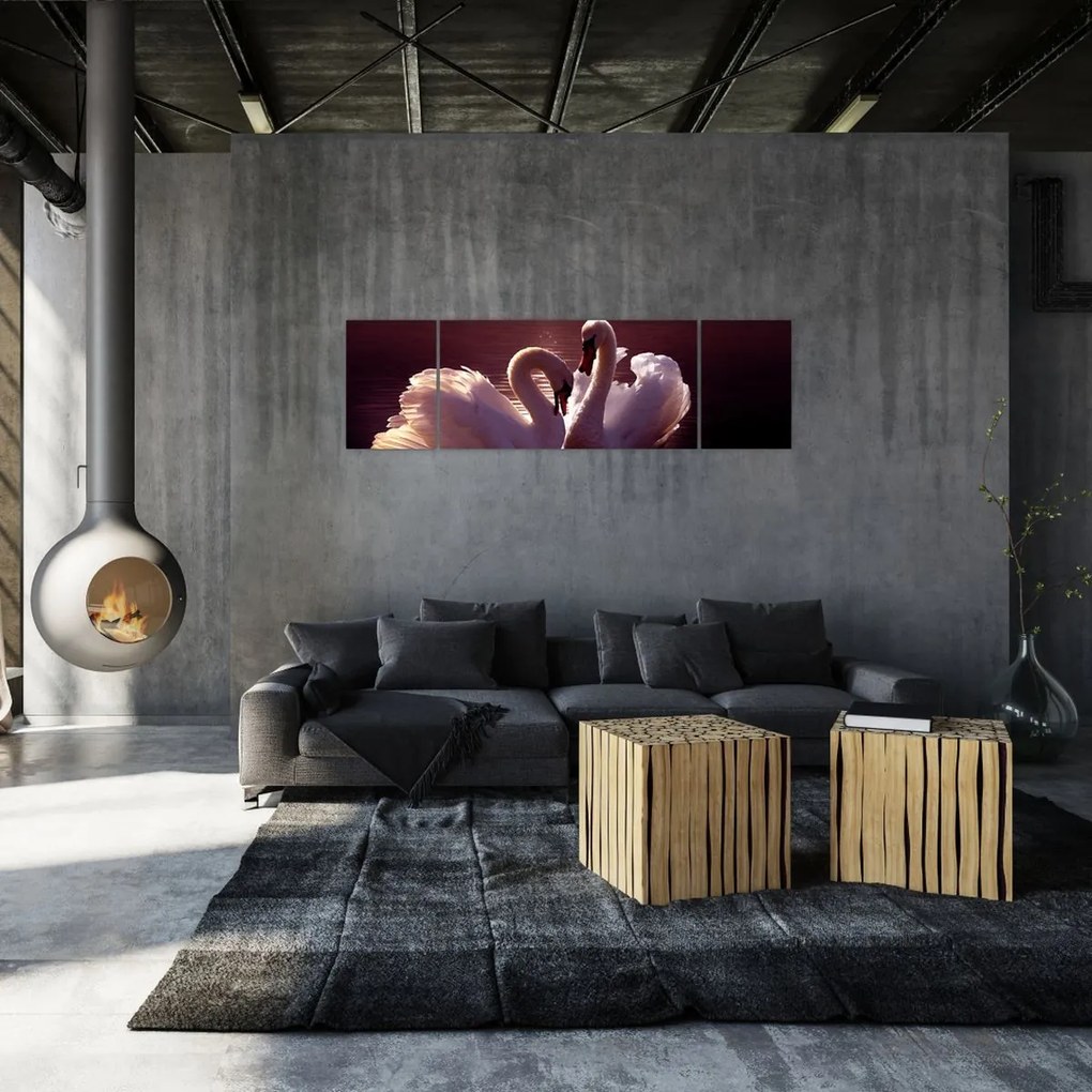 Obraz - Łabędzie na jeziorze (170x50 cm)