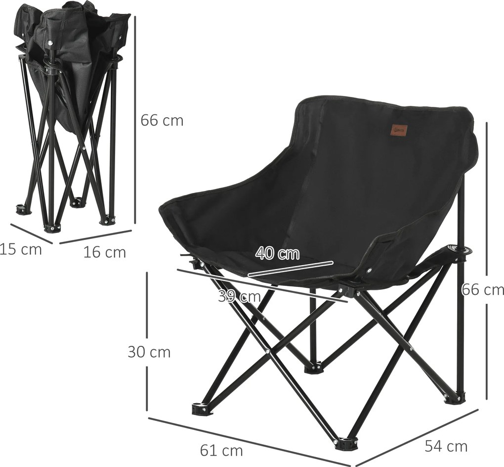Składany krzesło campingowe Outsunny ze stalową ramą, siedziskiem z materiału, torbą, Czarne