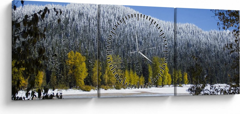 Obraz - ośnieżone góry zimą (z zegarem) (90x30 cm)