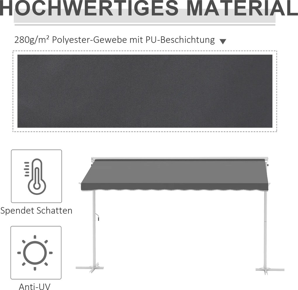 Outsunny markiza stojąca ogrodowa ze składanym ramieniem taras szara 3 x 3 m