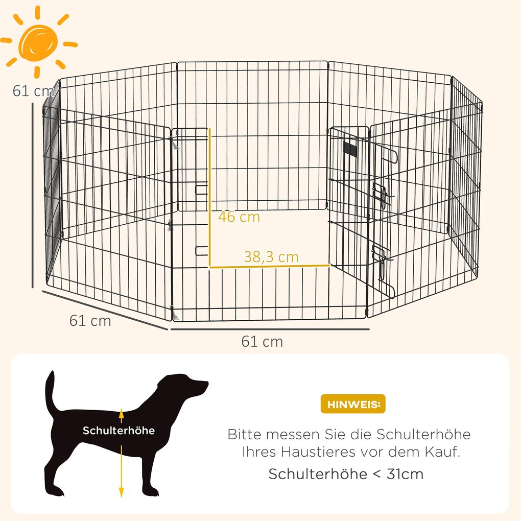 PawHut Zagroda dla Zwierząt, Kojec dla Szczeniąt i Małych Psów, z Drzwiami, Do Użytku Wewnątrz i Na Zewnątrz, 61 cm, Czarna | Aosom PL