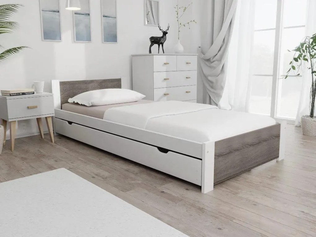 Łóżko IKAROS 80 x 200 cm, biały/dąb truflowy Materac: Materac Coco Maxi 20 cm