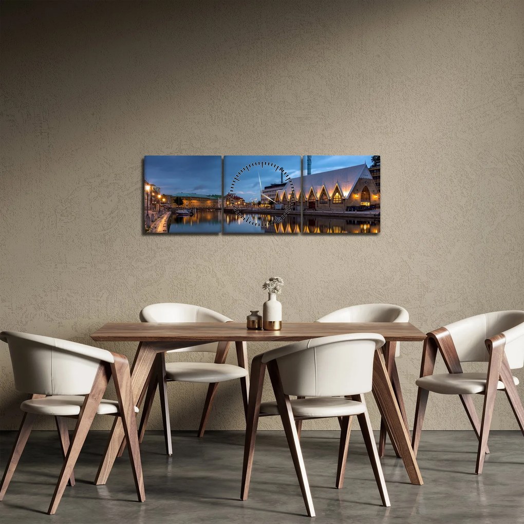 Obraz kanału wodnego - Göteborg (z zegarem) (90x30 cm)