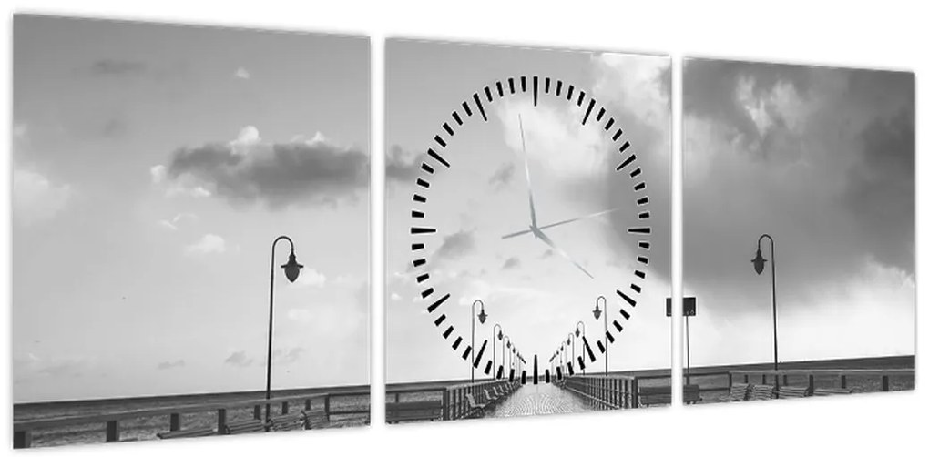 Obraz - Promenada nad wybrzeżem (z zegarem) (90x30 cm)