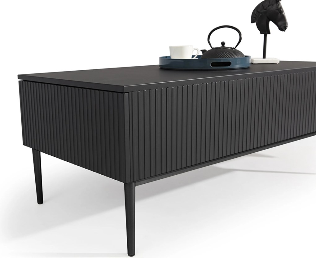 Stolik kawowy Nicole 120 cm z szufladami i metalowymi nogami - czarny mat / czarne nóżki