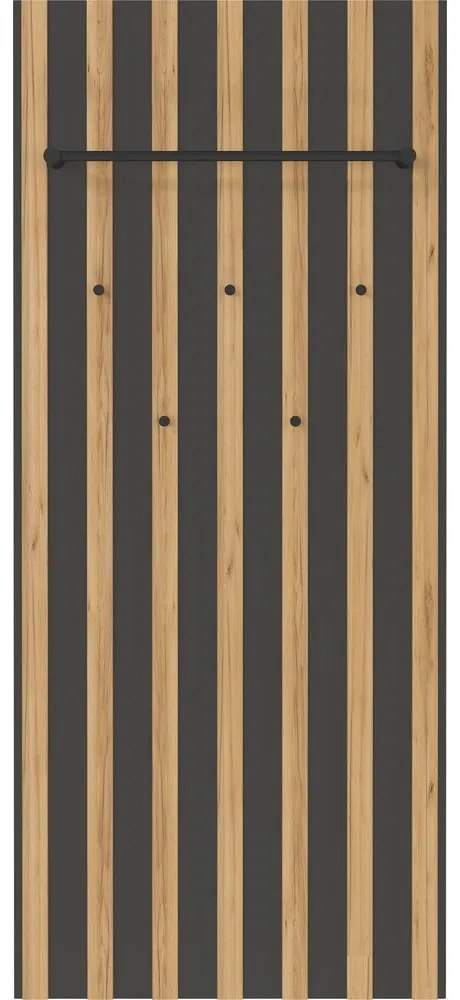 Antracytowo-naturalny panel z wieszakami do przedpokoju w dekorze dębu 64x148x14 cm Renell – Germania