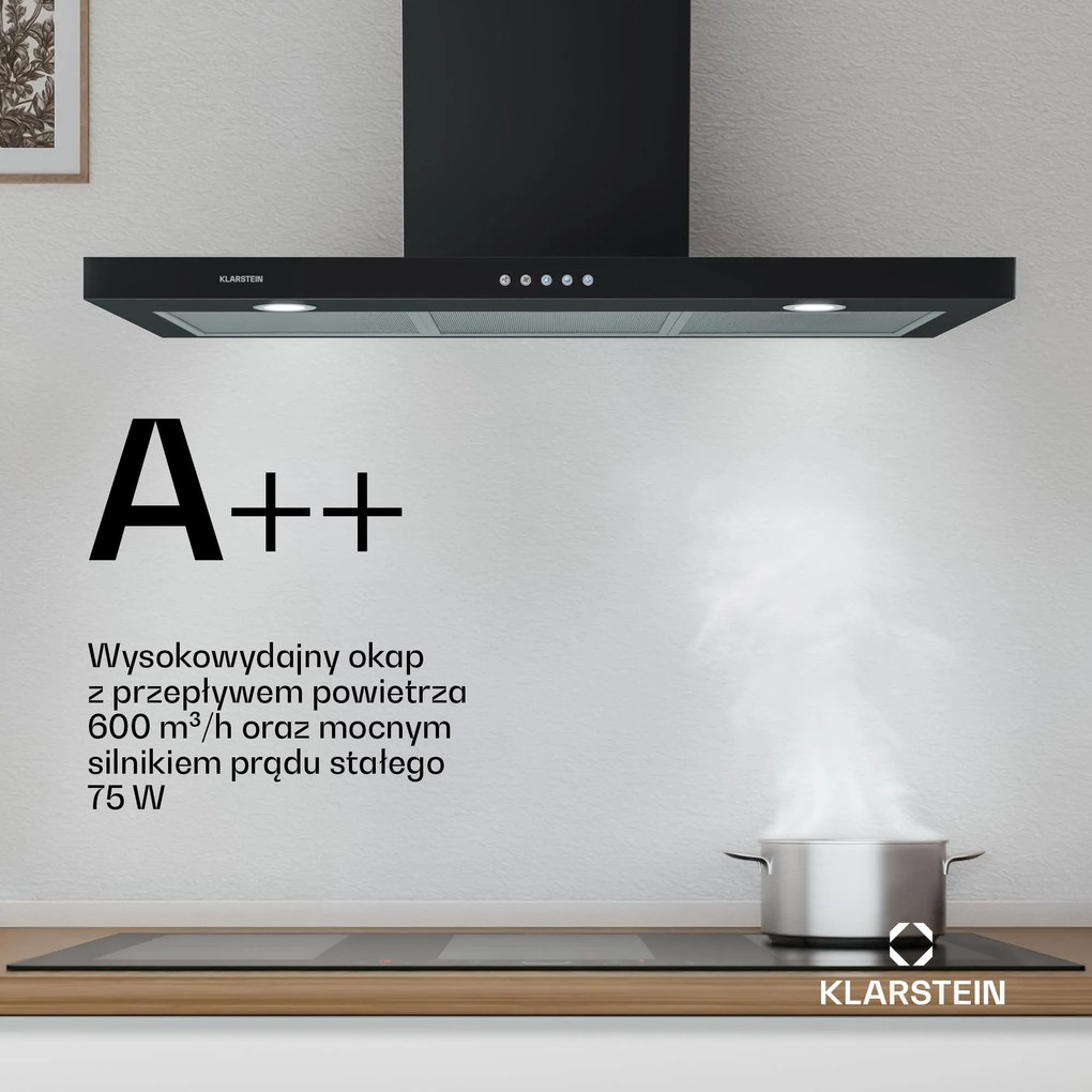 Klarstein Limelight 90cm 640m³/h Okap Kominowy Czarny
