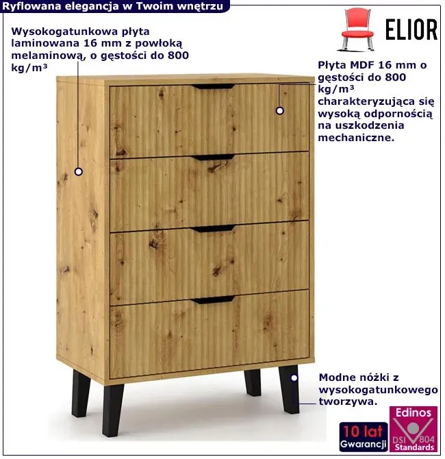 Komoda i na nóżkach z 4 szufladami dąb artisan M1-M63