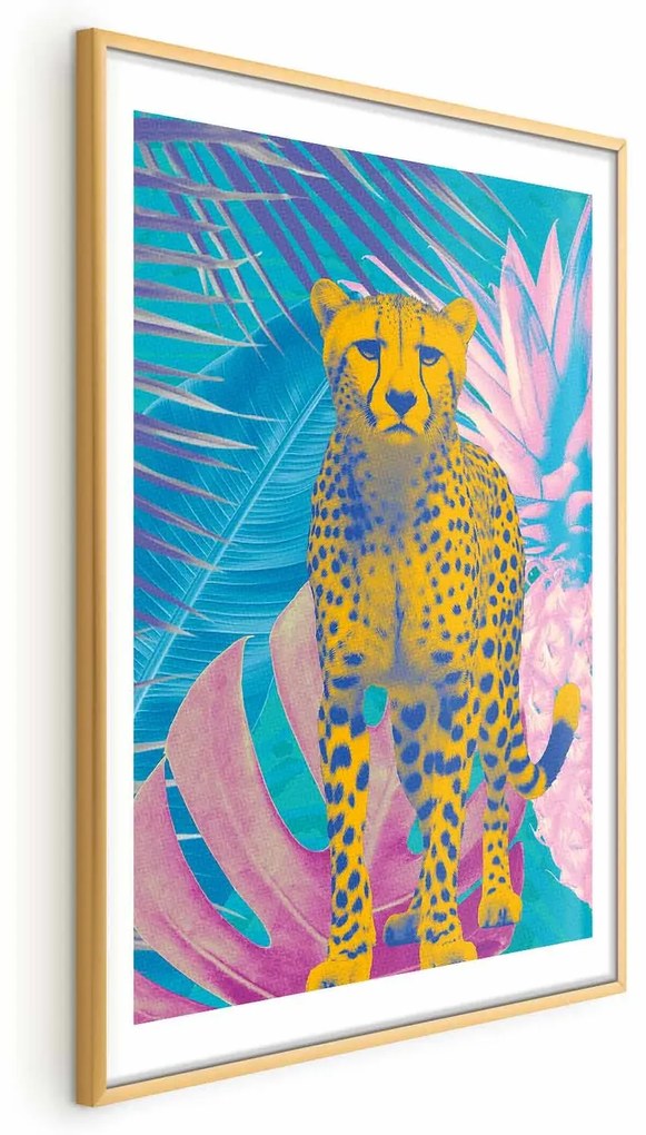 Plakat Egzotyczny Lampart 21x30 cm z ramą złotą z marginesem ARTGEIST B