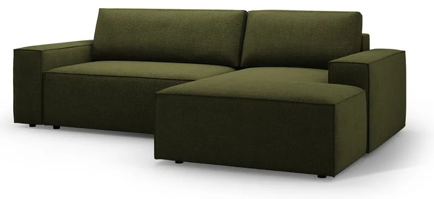 Ciemnozielony rozkładany narożnik z materiału bouclé (prawostronny) Jodie – Micadoni Home