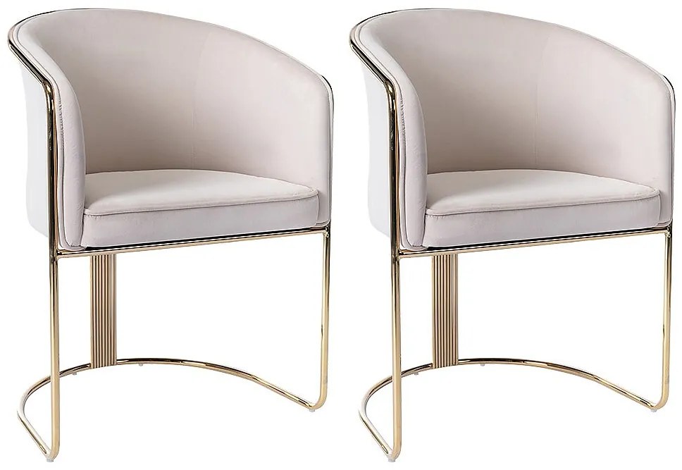 Zestaw 2 krzeseł z podłokietnikami z weluru i metalu - Kolor beżowy i złoty - JOSETHE marki Pascal Morabito