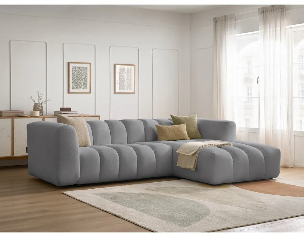 Jasnoszary narożnik (prawostronny/z szezlongiem) Talia – Bobochic Paris