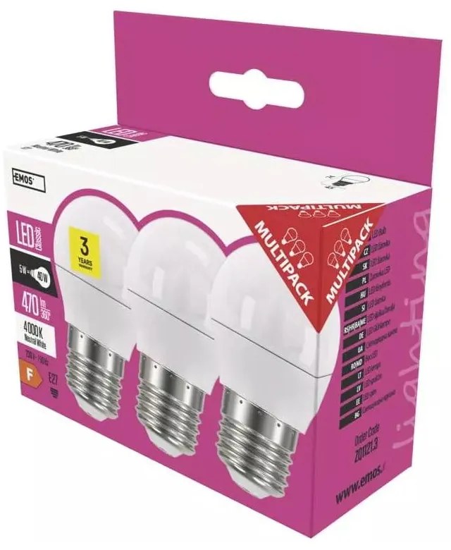 Żarówki LED z neutralnym światłem z gwintem E27 zestaw 3 szt., 5 W – EMOS