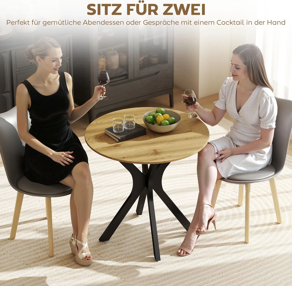HOMCOM Stół do jadalni Stół kuchenny Okrągły stół, Nowoczesny design, 78 cm x 78 cm x 75 cm, Naturalne drewno