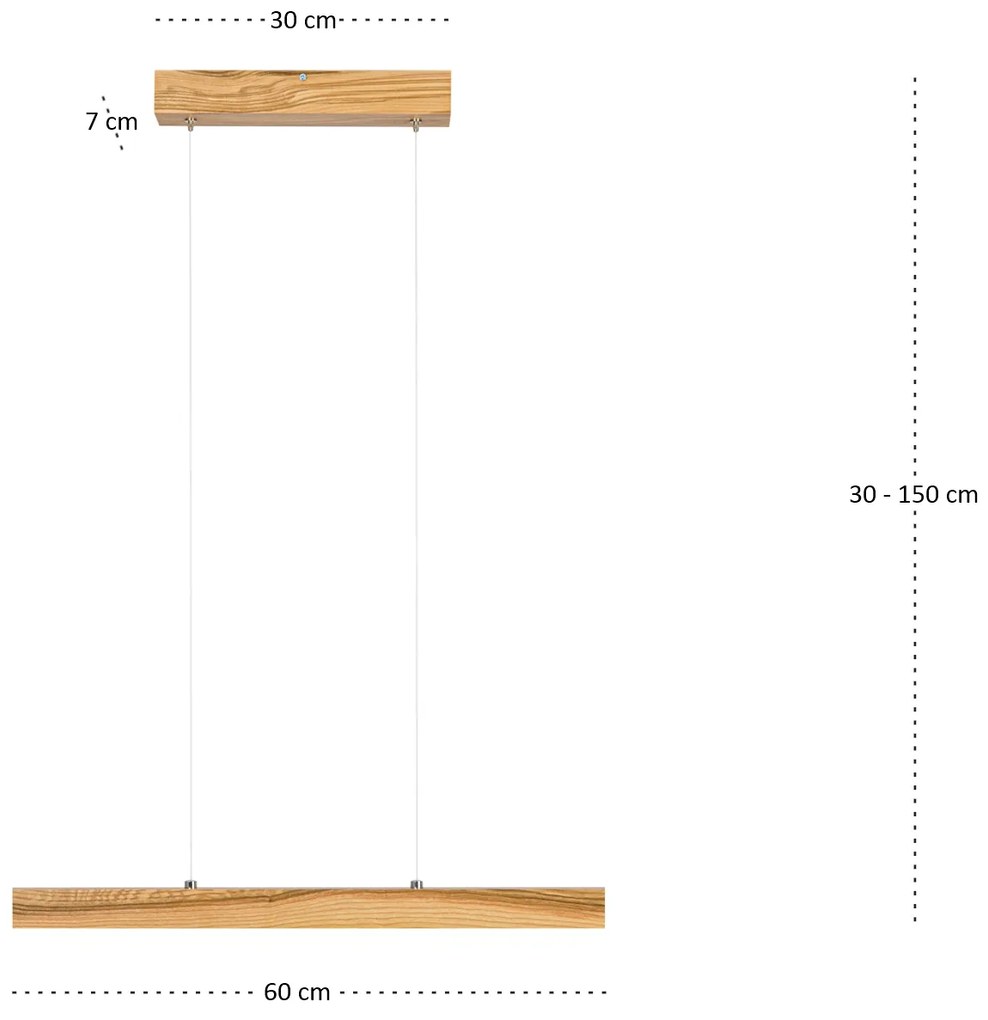 Lampa wisząca LED 60 cm z drewna jesionowego w stylu rustykalnym L60KB