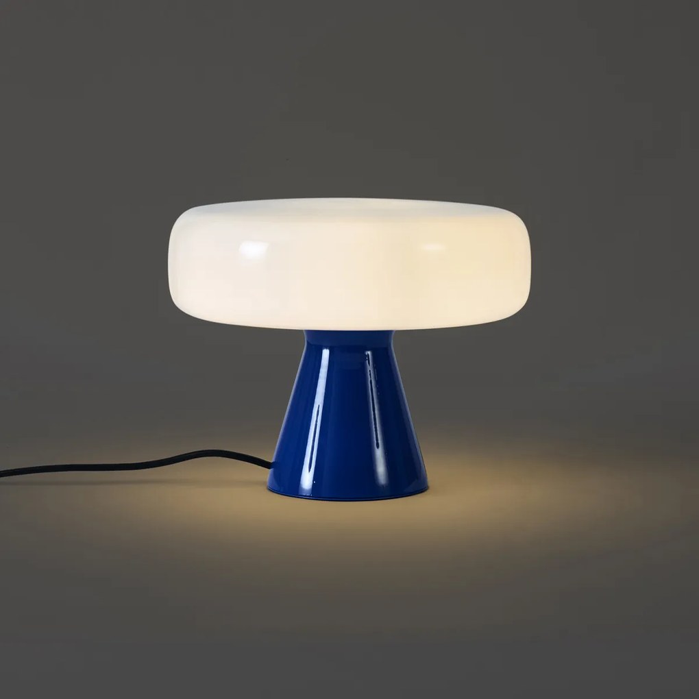 Lampa stołowa w stylu retro niebieska z białym elementem - Knob