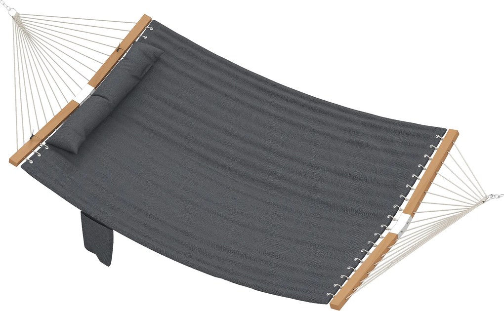 Outsunny Hamak zewnętrzny 200x140 cm, dwuwarstwowy hamak z poduszką, kieszenią na magazyny i drewnianymi poprzeczkami, do 200 kg | Aosom PL