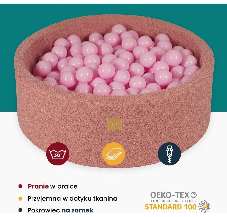 Okrągły suchy basen dla dziecka, 90x40cm, boucle, biały, bez piłek - meowbaby®