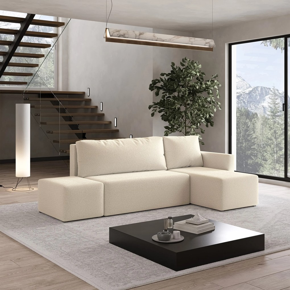 Masseno Narożnik VELOTTI z funkcją spania i pojemnikiem na pościel Narozniki L, Rozkładana sofa - Kremowy, QUELLE 02
