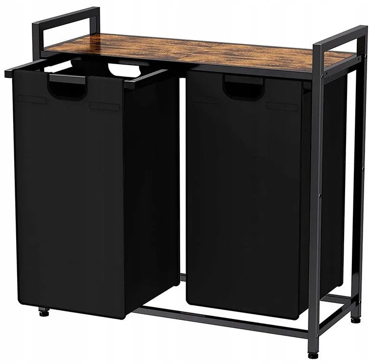 Duży kosz na pranie dwukomorowy z półką industrialny regał pojemnik loft