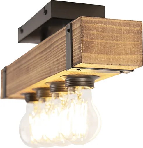 Industrialna lampa sufitowa drewniana ze stalą 4-światłowa - Reena