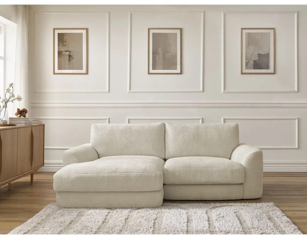 Beżowy narożnik z tkaniny szenilowej (lewostronny/z szezlongiem) Leonore – Bobochic Paris