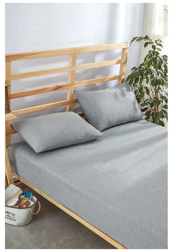 Szary bawełniany zestaw prześcieradła z gumką i poszewki na poduszkę 180x200 cm – Mila Home