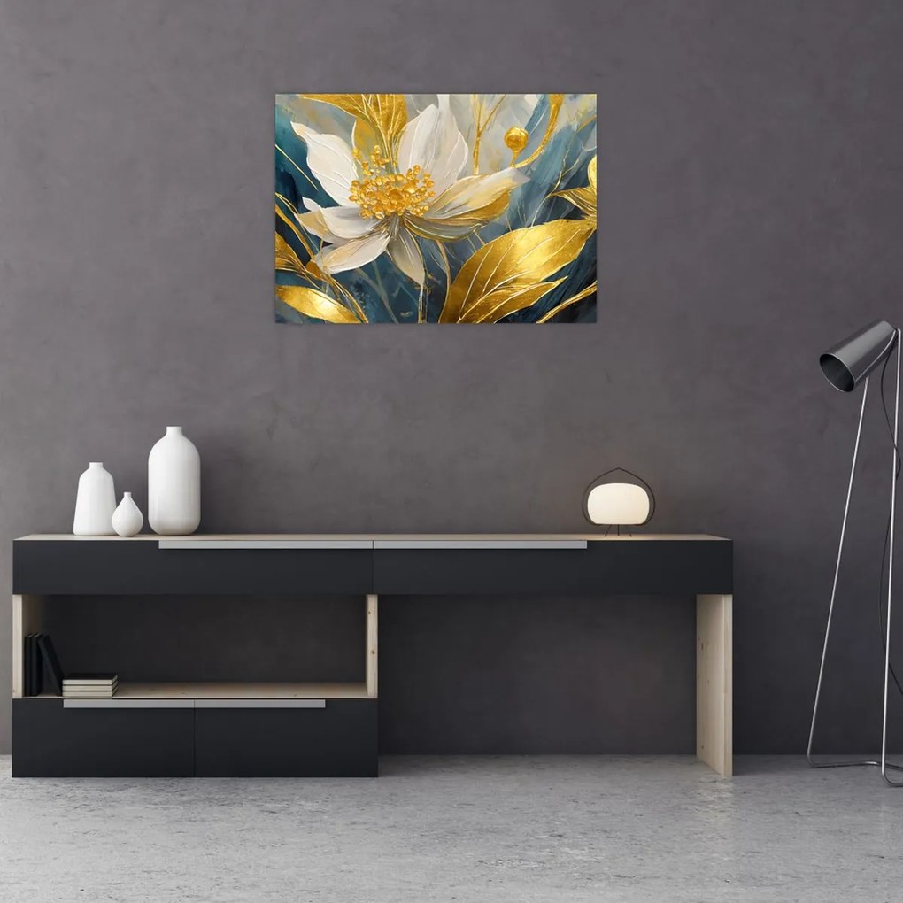 Obraz na szkle - Malowanie złotych kwiatów (70x50 cm)