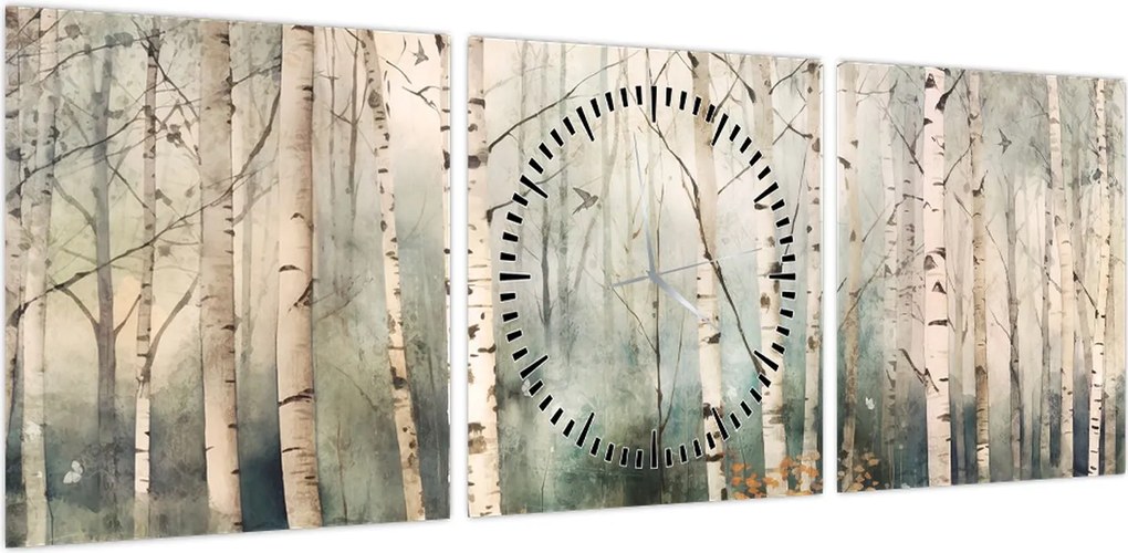 Obraz - Rysowanie wzoru lasu (z zegarem) (90x30 cm)