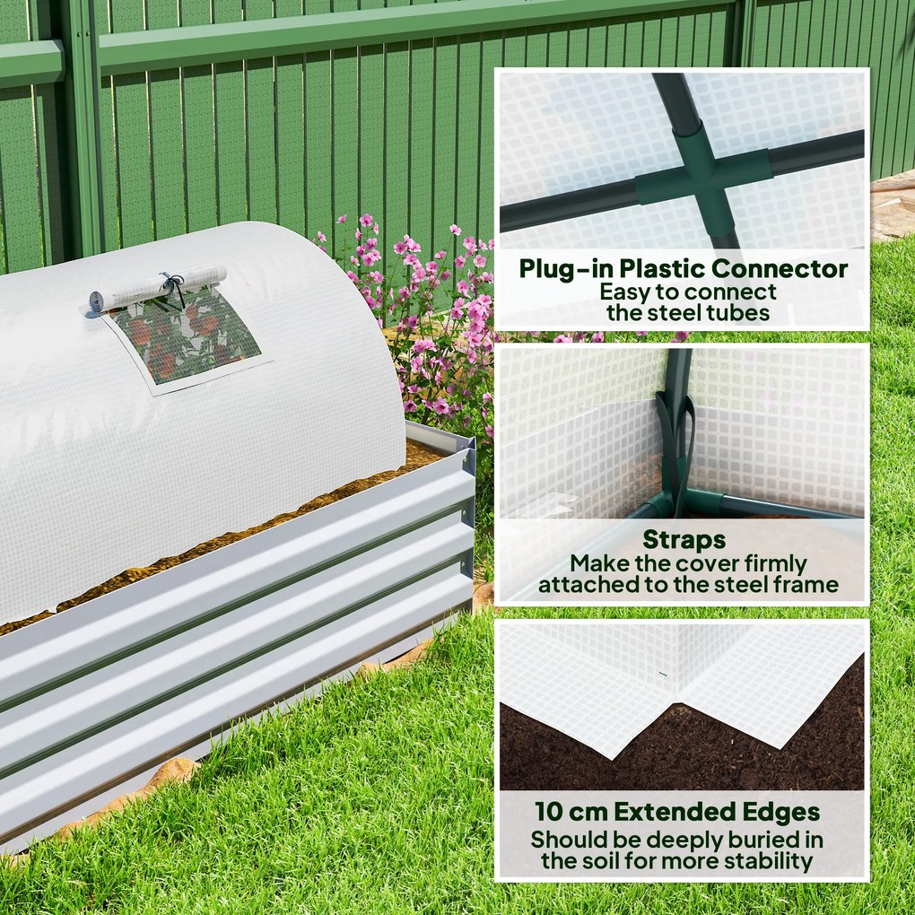 Outsunny Szklarnia Foliowa, Mini Tunelowa z Oknami Siatkowymi, Odporna na UV, Folii Plastikowej, 300 x 80 x 45 cm, Biała