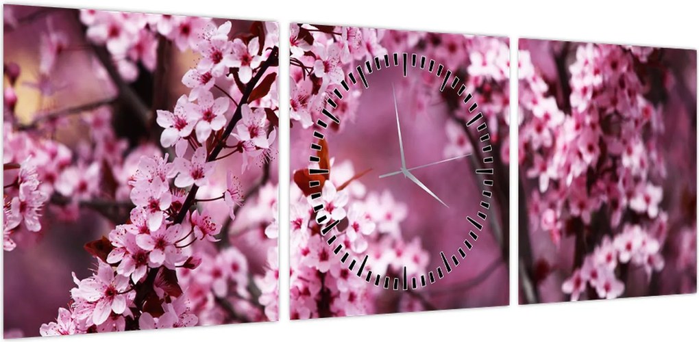 Obraz - Różowa sakura (z zegarem) (90x30 cm)