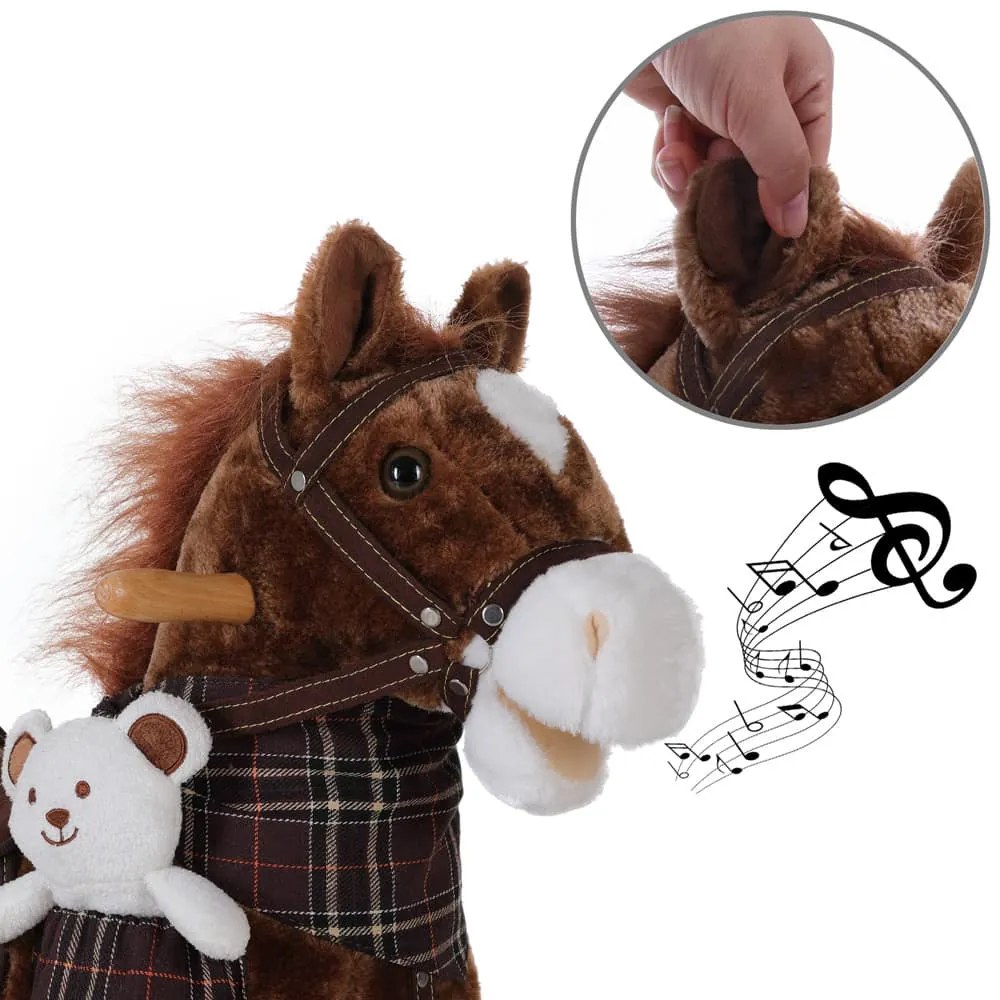 Brązowy koń na biegunach z efektem dźwiękowym Spielwerk