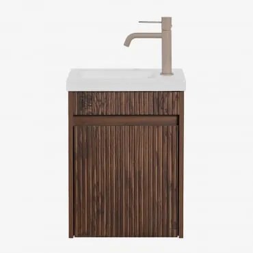 Zestaw Wiszących Mebli Łazienkowych Zintegrowany Z Umywalką Narek Ciemna Czerń & Bezlusterkowiec & Mokka Brąz - Sklum