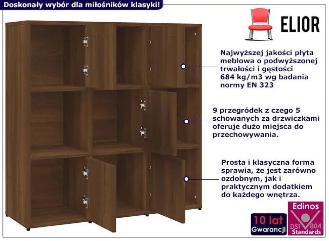 Regał Z Otwartymi Półkami I Drzwiczkami Brązowy Dąb 80 Cm Połysk E0-H89