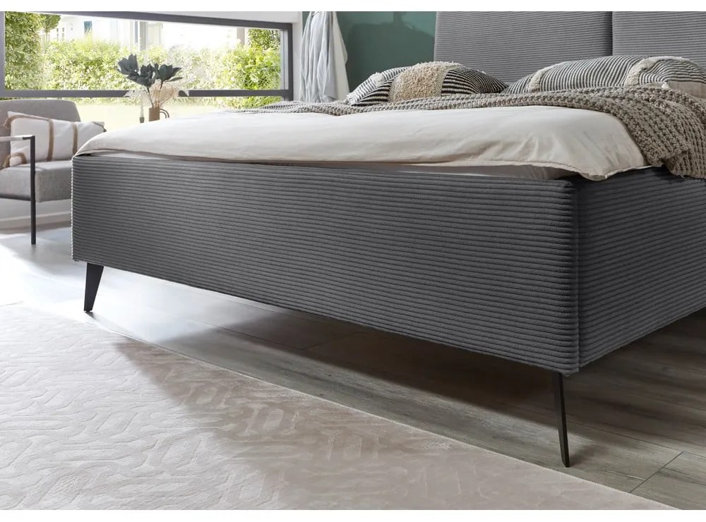 Szare tapicerowane łóżko dwuosobowe ze schowkiem ze stelażem 180x200 cm Lando – Meise Möbel