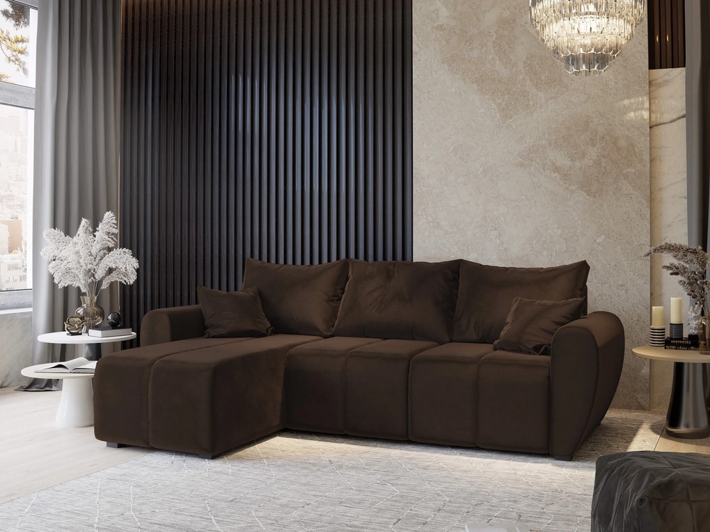Masseno Narożnik MADISON z funkcją spania i pojemnikiem na pościel Narozniki L, Rozkładana sofa - Brązowy, KRONOS 06