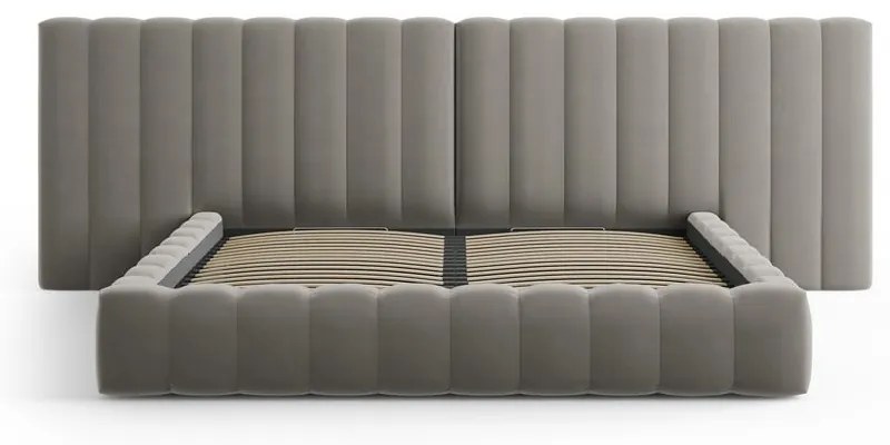 Szare tapicerowane łóżko dwuosobowe ze schowkiem i stelażem 200x200 cm Gina – Milo Casa